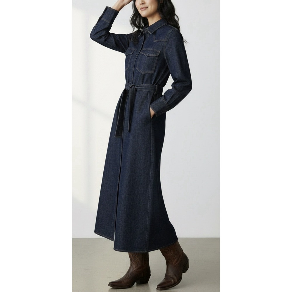 Banana Republic Western Denim Midi Shirtdress XL Indigo Utility Boho Casual 2023
